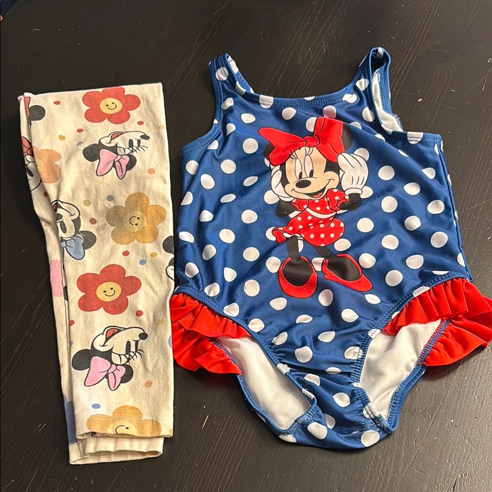 Disney Minnie Mouse Blue and Red Kids Swim One piece & leggings
